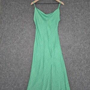 Paper‎ Heart Dress Womens S Green Polka Dot Satin Slip Cowl Neck Maxi Strappy